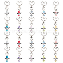 PH PandaHall 20pcs Guardian Angel Keyring, 10 Colors Alloy Swivel Heart Angel Wings Lucky Angel Charms with Beads Tibetan Angel Keychains for Guests Wedding Party Baptism Decor
