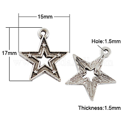 Tibetan Style Pendants,  Nickel Free & Lead Free, Star, Antique Silver, 17x15x1.5mm, Hole: 1.5mm