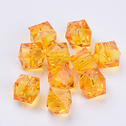 Perles en acrylique transparente, facette, cube, orange, 10x10x8mm, Trou: 1.5mm, environ 900 pcs/500 g