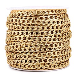 Aluminium Textured Cuban Link Chains, Unwelded, with Spool, Golden, 11.5x7x2mm, about 82.02 Feet(25m)/Roll