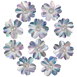 Abfarbene Paillettenblumen aus Kunststoff, mit Strass, Ornament Zubehör, weiß, 58x5 mm