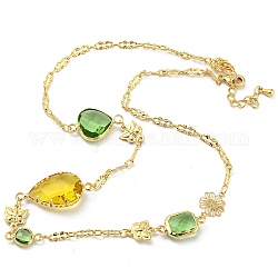 Ожерелья-нагрудники с гранеными сердечками, каплями и квадратными стеклянными бусинами, ожерелья из латунной цепочки, золотые, 16.14 дюйм (41 см)
