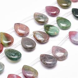 Chapelets de perles en agate indienne naturelle, perles percées, goutte d'eau plate, 20x15x6mm, Trou: 1.2mm, Environ 20 pcs/chapelet