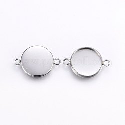 304 Stainless Steel Cabochon Connector Settings, Plain Edge Bezel Cups, Flat Round, Stainless Steel Color, Tray: 12mm, 19x13.5x2mm, Hole: 1.8mm