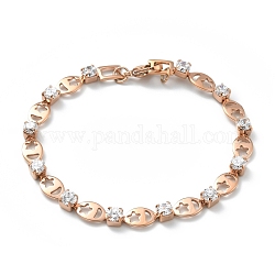 Bracelet de tennis en cristal de zircone cubique, placage ionique (ip) 304 bracelet ovale en acier inoxydable avec chaînes à maillons lune et étoile pour femme, or rose, 7-5/8 pouce (19.5 cm)