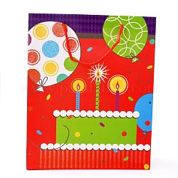 Sacs en papier rectangle thème anniversaire, avec poignées, pour sacs-cadeaux et sacs à provisions, motif de gâteau, 26x10x32 cm