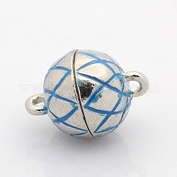 Round Platinum Tone Alloy Enamel Magnetic Clasps with Loops, Dodger Blue, 17x12mm, Hole: 2mm