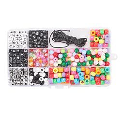 DIY Jewelry Set Making, Bracelet with Plated & Initial & Opaque & Transparent & Acrylic Beads and Braided Korean Waxed Polyester Cords, Mixed Color, 500Pcs/Box