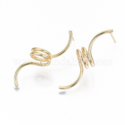 Brass Stud Earring Findings, for Half Drilled Bead, Nickel Free, Real 18K Gold Plated, 40.5x12mm, Pin: 0.7mm, Pin: 0.7mm(for Half Drilled Bead)