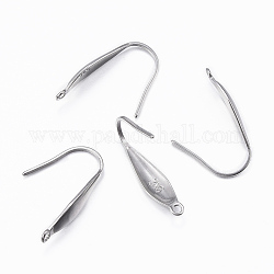 316 chirurgische Edelstahl-Ohrringhaken, mit senkrechter Schleife, Edelstahl Farbe, 19.5x4.5x1 mm, Bohrung: 1.2 mm