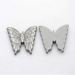 Non-Magnetic Synthetic Hematite Butterfly Pendants, 32x31x4mm, Hole: 2mm