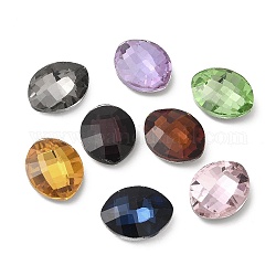 Glass Rhinestone Cabochons, Flat Back & Back Plated, Faceted, Oval, Mixed Color, 23x18x7.5~8mm