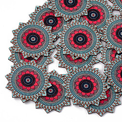 Printed Basswood Pendants, Back Random Color, Flower, Colorful, 61x61x3mm, Hole: 2mm
