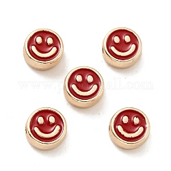 Legierung Emaille-Perlen, golden, flach rund mit lächelndem Gesicht, Schamottestein, 8x4 mm, Bohrung: 1.6 mm