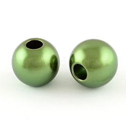 ABS Plastic Imitation Pearl Beads, Large Hole Beads, Rondelle, Dark Olive Green, 20x18mm, Hole: 7mm, about 140pcs/500g