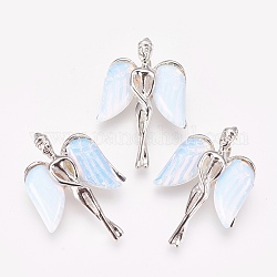 Ciondoli Opalite, con accessori di ottone, angelo, platino, 34x23x8mm, Foro: 3x5 mm