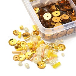 Kit de recherche de fabrication de bijoux en perles de bricolage, y compris clairon et graines de verre rondes et perles de paillette en plastique, jaune, 110 g / boîte