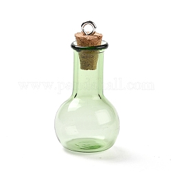 Colgantes de cristal, con tapón de botella de madera y bucles de aleación de platino, en forma de bombilla, verde lima, 34x18mm, agujero: 2 mm