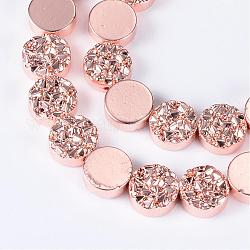 Chapelets de perles en hématite synthétique sans magnétique, plat rond, rose plaqué or, 8~8.5x4~4.5mm, Trou: 1mm, Environ 49 pcs/chapelet, 15.7 pouce