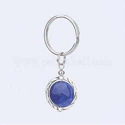 Imitation lapis lazuli porte-clés, avec anneaux de liaison en alliage et 316 élément chirurgical en acier inoxydable, plat rond, 58mm