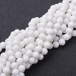 Natur Mashan Jade runde Perlen Stränge, gefärbt und erhitzt, weiß, 6 mm, Bohrung: 1 mm, ca. 69 Stk. / Strang, 15.7 Zoll