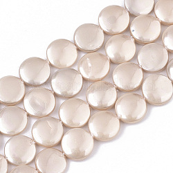 Chapelets de perles de coquille, peint à la bombe, plat rond, saumon clair, 10.5x3.5mm, Trou: 0.8mm, environ 34 pcs / brin, 14.17 pouce (36 cm)