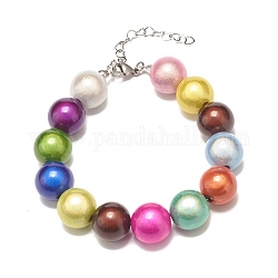 Bracelet de perles rondes en acrylique pour femme, colorées, 10-1/8 pouce (25.7 cm)