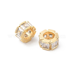 Perles de zircone cubique micro pave en Laiton, plat rond, véritable 18k plaqué or, 6.5x3.5mm, Trou: 3.5mm