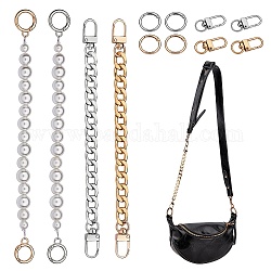 DIY Purse Making Kits, including 2Pcs Aluminum Curb Chains Purse Strap Extenders, 2Pcs Acrylic Imitation Pearl Beaded Purse Strap Extenders, 8Pcs Alloy Swivel Clasps & Spring Gate Ring, Mixed Color, Purse Strap Extenders: 20~26cm, Clasps: 3.3~9.4x3.3x9.4z0.4~2.8cm