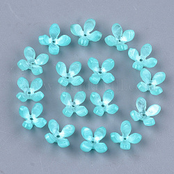 Cellulose Acetate(Resin) Bead Caps, 4-Petal, Flower, Sky Blue, 13x13x3mm, Hole: 1mm
