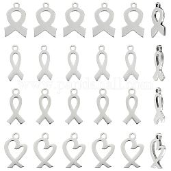 Unicraftale 32Pcs 4 Styles 201 Stainless Steel Charms, Awareness Ribbon Charms, Stainless Steel Color, 14~14.5x6.1~9x1~1.1mm, Hole: 1.2~1.6mm, 8pcs/style
