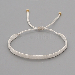Bracelet en perles de rocaille miyuki tressées, bracelet d'amitié bande plate pour femme, blanc, 11 pouce (28 cm)