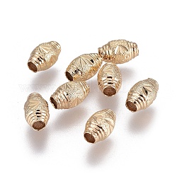 Perles de laiton texturées électroplaquées, Plaqué longue durée, ovale, or clair, 8x5mm, Trou: 2mm