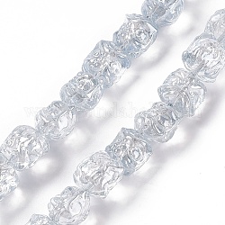 Perle di vetro placcate con lucentezza perlata, leone danzante, azzurro acciaio chiaro, 11.5~12x11.5x9.5mm, Foro: 1.2 mm, circa 55pcs/filo, 24.02'' (61 cm)