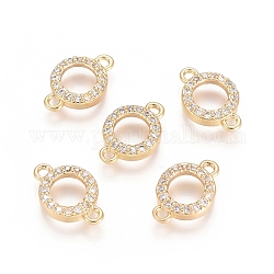 Brass Micro Pave Cubic Zirconia Links connectors, Ring, Clear, Golden, 8x12x2mm, Hole: 1.2mm