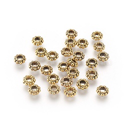 Tibetan Style Alloy Spacer Beads, Lead Free & Cadmium Free & Nickel Free, Flower, Antique Golden, 6x3mm, Hole: 2.5mm