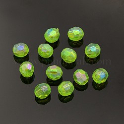 Umweltfreundliche transparente Acrylperlen, facettiert, Runde, AB Farbe, Rasen grün, 8 mm, Bohrung: 1.5 mm, ca. 2000 Stk. / 500 g