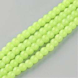 Выпечки окрашены имитация нефрита стекловолокна круглый шарик, зеленый желтый, 10~10.5 мм, отверстие : 1.5 мм, около 85 шт / нитка, 31.4 дюйм