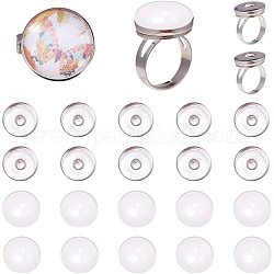 Sunnyclue DIY Ring machen, mit verstellbaren Eisenschnappringteilen, Messing-Druckknopf-Cabochon-Einstellungen und transparente Glascabochons, Platin Farbe, 17.5~18x5 mm