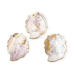 Grandi pendenti con perle di conchiglia placcata, charms foglia, colore conchiglia, 64x51x2~6mm, Foro: 2.6 mm