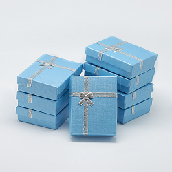 День Святого Валентина подарки пакеты картон кулон ожерелья коробки, с внешними бантом и губкой внутри, для ожерелья и подвески, прямоугольные, глубокое синее небо, 9x7x2.5 см
