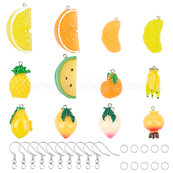 Superfinding diy 24 paires de kits de fabrication de boucles d'oreilles sur le thème des fruits, y compris les pendentifs en résine, Crochets et anneaux de saut en laiton plaqué platine, couleur mixte, pendentifs: 48 pièces / ensemble