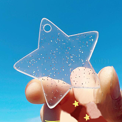 Scheibenanhänger aus transparentem Acryl, mit Glitzerpulver, Stern, Transparent, 45x2~2.5 mm