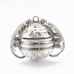 Alloy Prayer Box Pendants, Round with Wing, Platinum, 23~24x28~29x20mm, Hole: 2mm, Inner Measure: 18mm