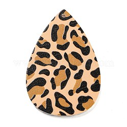 Pendentifs acryliques opaques, larme à motif léopard, Pérou, 44.5x30x2.5mm, Trou: 1.8mm