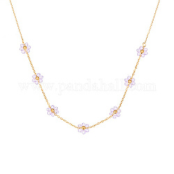 Ожерелья-подвески из настоящего 18-каратного золота из нержавеющей стали с цветочными бусинами для женщин, сирень, 17.72 дюйм (45 см)
