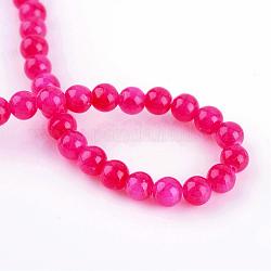 Natural Dyed Yellow Jade Gemstone Bead Strands, Round, Cerise, 8mm, Hole: 1mm, about 50pcs/strand, 15.7 inch