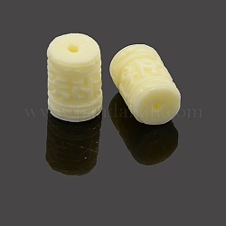 Synthetic Coral Buddhist Beads, Column Carved Om Mani Padme Hum, Dyed, Beige, 11x8mm, Hole: 2mm