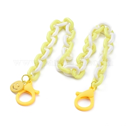 Collares de cadena de cable de acrílico personalizados, cadenas de gafas, cadenas de bolsos, con colgantes de aleación pintados con spray con cara sonriente y cierres de pinza de langosta de plástico, amarillo, 19.88 pulgada (50.5 cm)