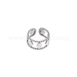 Rhombus Pattern 925 Thai Sterling Silver Finger Rings for Women, Open Cuff Rings, Antique Silver
